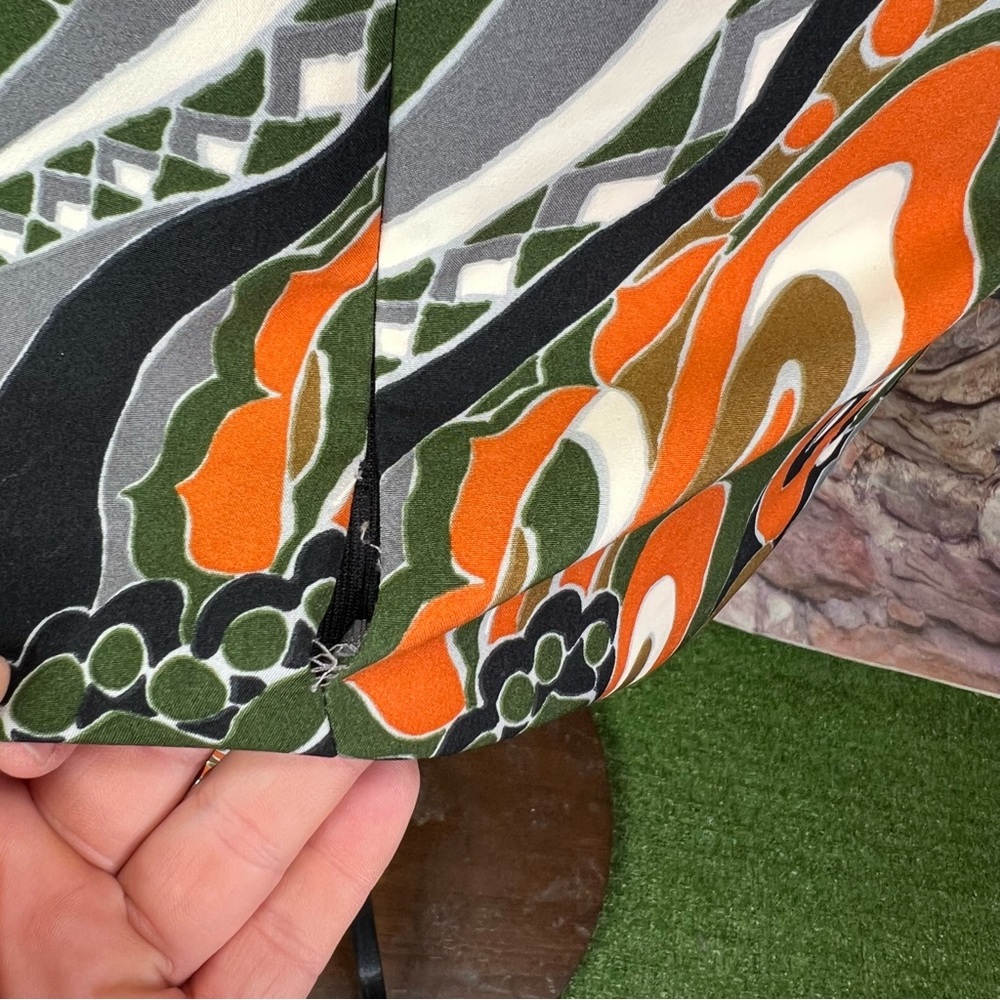 ZARA Mod Floral Orange/Green/White Geometric Lightweight Scuba Mini Dress, S - Picture 3 of 12